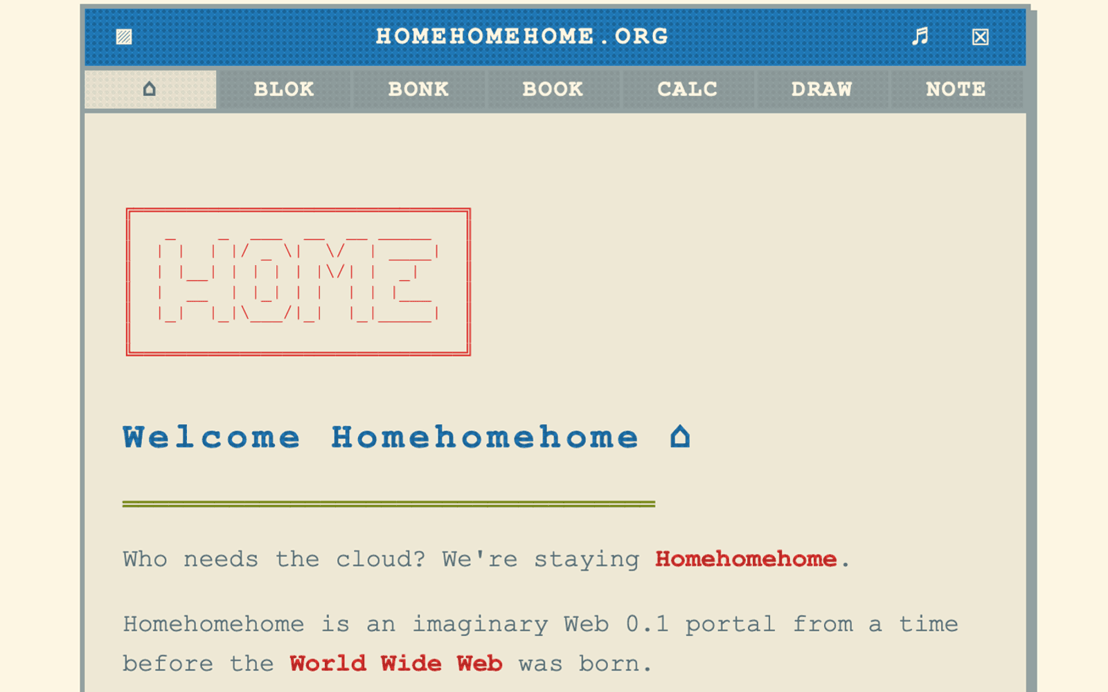 Home Home Home: 1988's hottest website. An imaginary Web 0.1 portal experience from before the information superhighway was born.