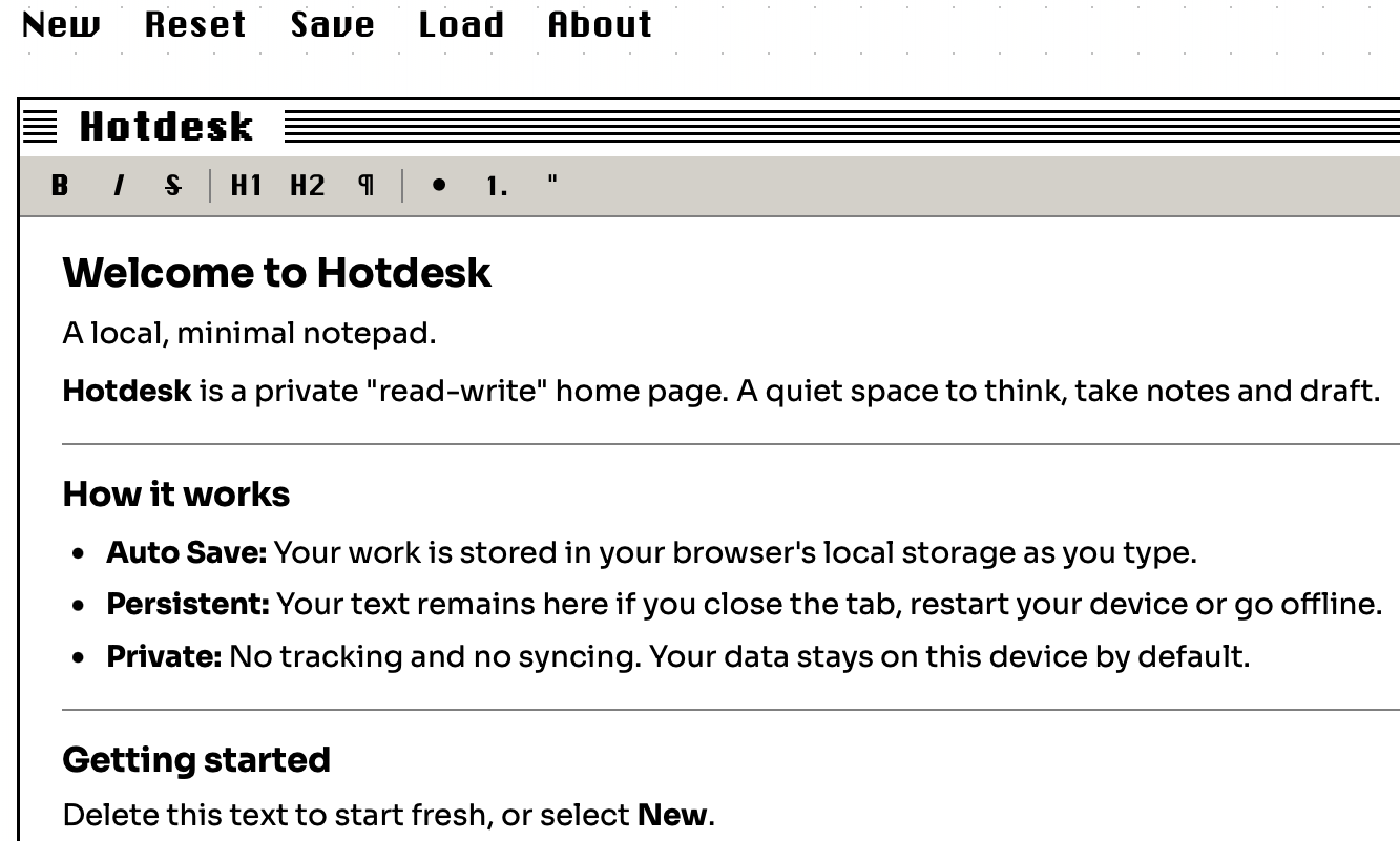 Hotdesk: Hotdesk is a local, minimal, distraction-free notepad with vintage Apple UI. Powered by Markdown.