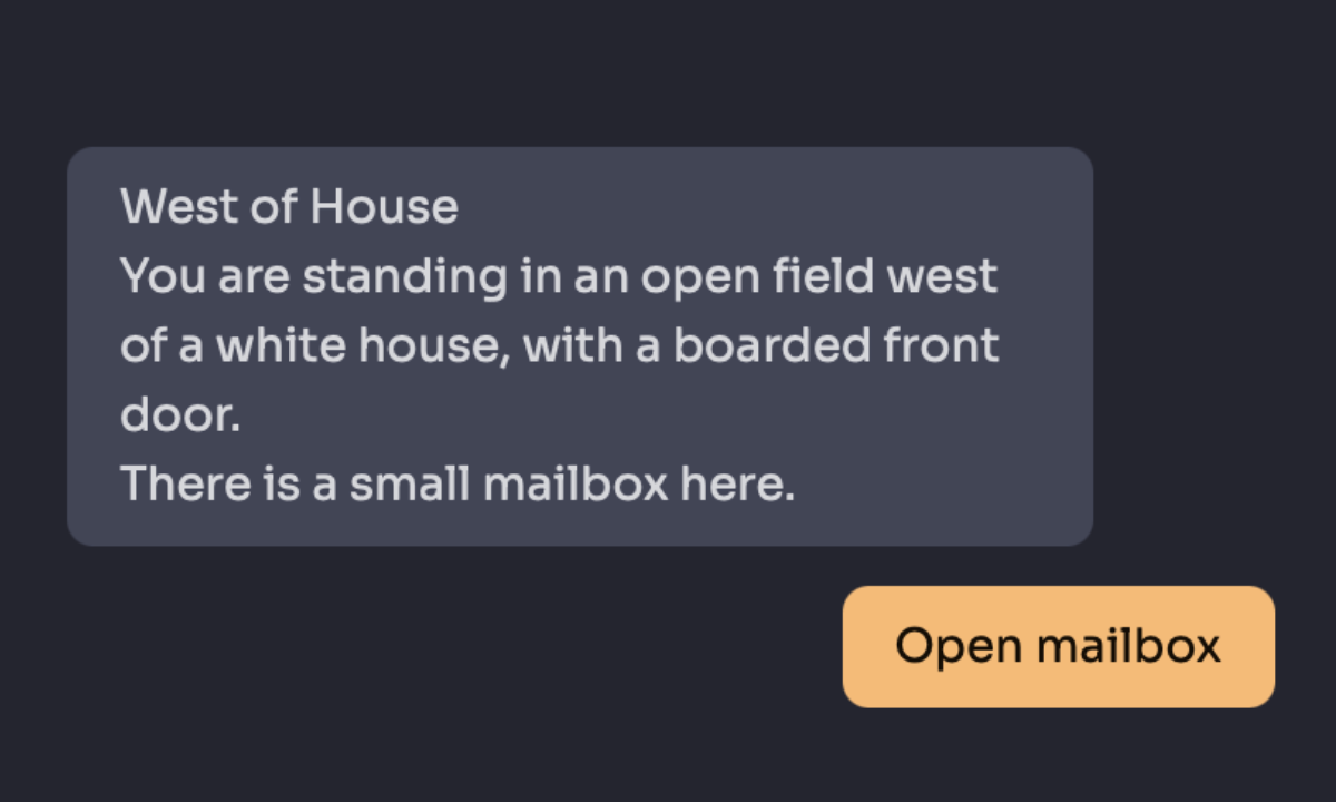 Zork for the Web: A modern re-skin of the classic text adventure Zork. Messaging with simple voice mode